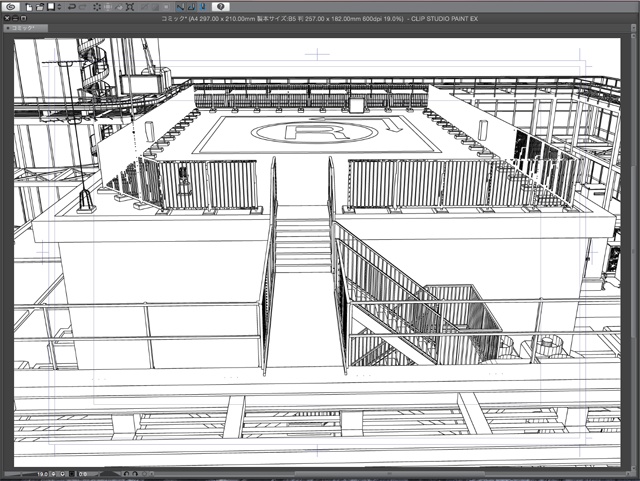 漫画・イラスト背景用3D素材「ビル屋上」(CLIP STUDIO用 3Dオブジェクト)