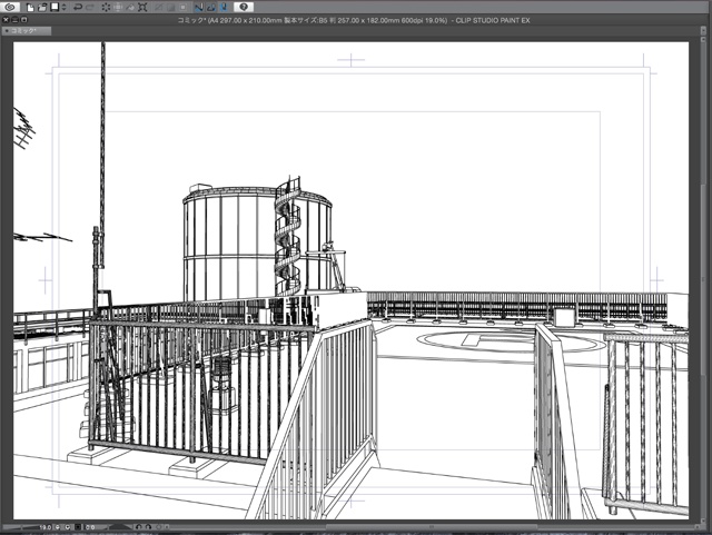 漫画・イラスト背景用3D素材「ビル屋上」(CLIP STUDIO用 3Dオブジェクト)