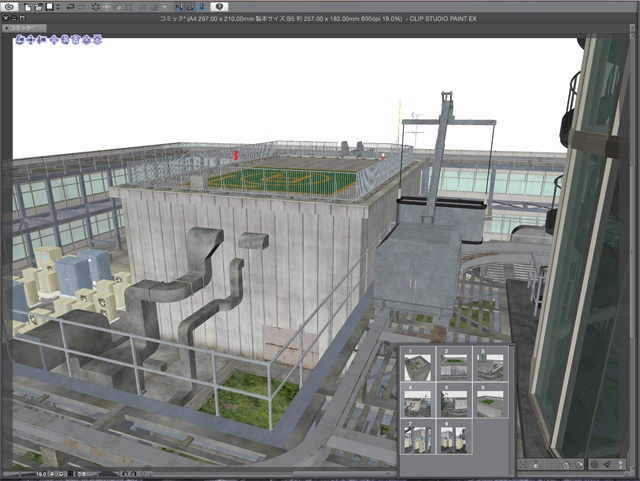 漫画・イラスト背景用3D素材「ビル屋上」(CLIP STUDIO用 3Dオブジェクト)