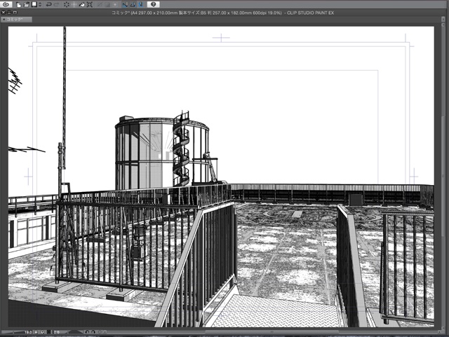 漫画・イラスト背景用3D素材「ビル屋上」(CLIP STUDIO用 3Dオブジェクト)