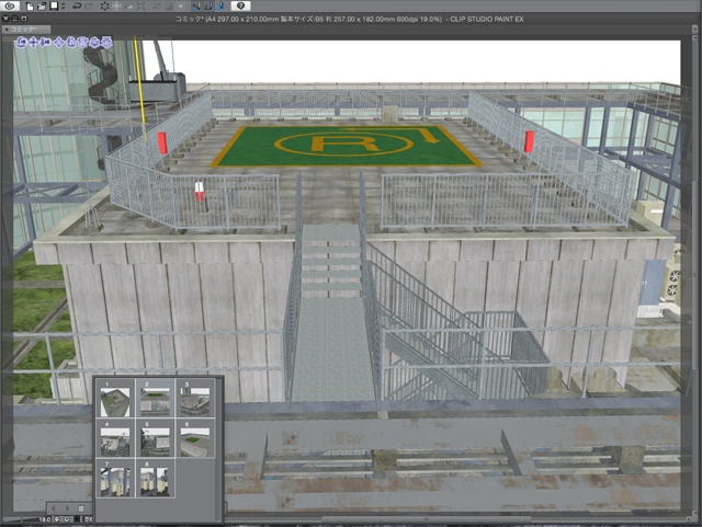 漫画・イラスト背景用3D素材「ビル屋上」(CLIP STUDIO用 3Dオブジェクト)
