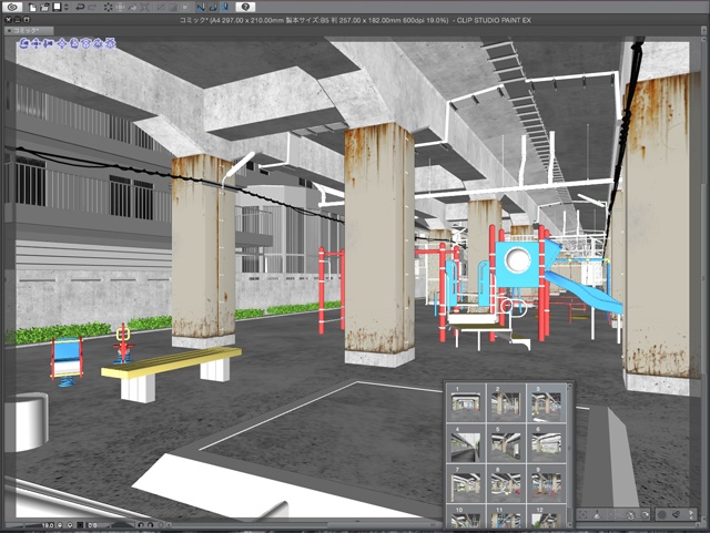 漫画背景用3D素材_「高架下公園」(CLIP STUDIO用 3Dオブジェクト)