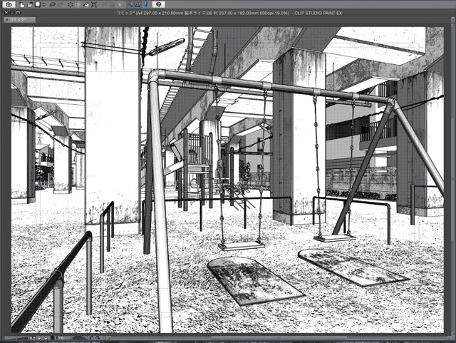 漫画背景用3D素材_「高架下公園」(CLIP STUDIO用 3Dオブジェクト)