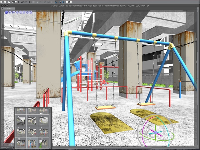 漫画背景用3D素材_「高架下公園」(CLIP STUDIO用 3Dオブジェクト)