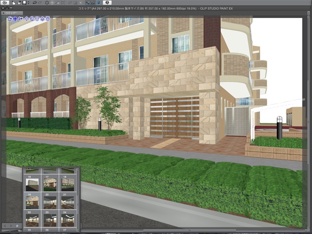 漫画・イラスト背景用3D素材「マンション2」(CLIP STUDIO用 3Dオブジェクト)