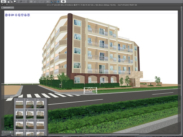 漫画・イラスト背景用3D素材「マンション2」(CLIP STUDIO用 3Dオブジェクト)