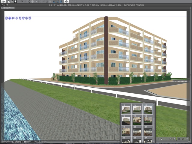 漫画・イラスト背景用3D素材「マンション2」(CLIP STUDIO用 3Dオブジェクト)