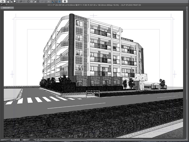 漫画・イラスト背景用3D素材「マンション2」(CLIP STUDIO用 3Dオブジェクト)