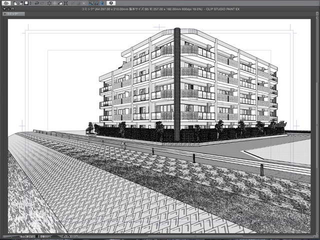 漫画・イラスト背景用3D素材「マンション2」(CLIP STUDIO用 3Dオブジェクト)
