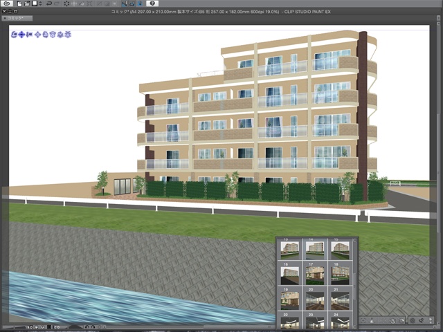 漫画・イラスト背景用3D素材「マンション2」(CLIP STUDIO用 3Dオブジェクト)