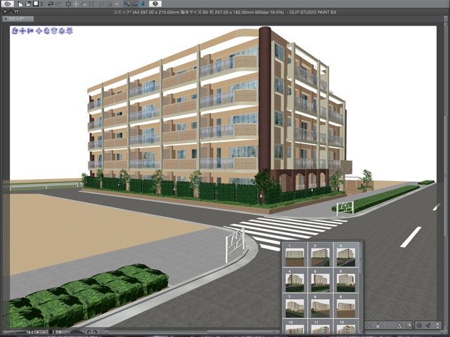 漫画・イラスト背景用3D素材「マンション2」(CLIP STUDIO用 3Dオブジェクト)