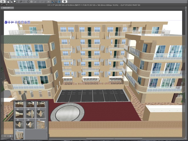 漫画・イラスト背景用3D素材「マンション2」(CLIP STUDIO用 3Dオブジェクト)