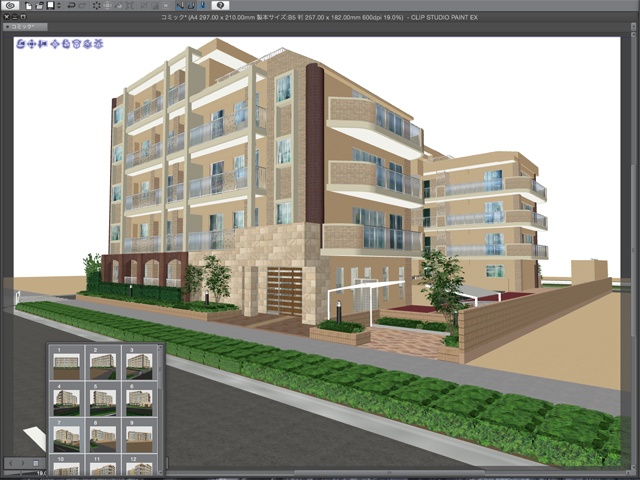 漫画・イラスト背景用3D素材「マンション2」(CLIP STUDIO用 3Dオブジェクト)
