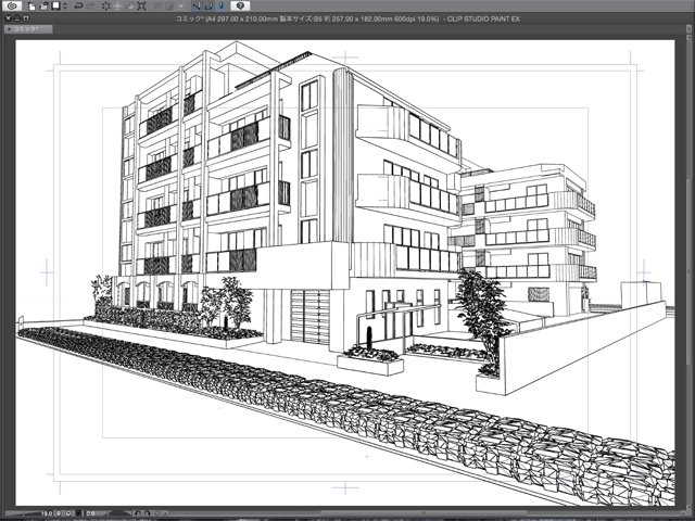 漫画・イラスト背景用3D素材「マンション2」(CLIP STUDIO用 3Dオブジェクト)