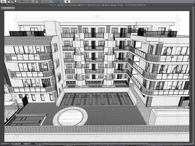漫画・イラスト背景用3D素材「マンション2」(CLIP STUDIO用 3Dオブジェクト)