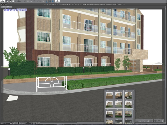 漫画・イラスト背景用3D素材「マンション2」(CLIP STUDIO用 3Dオブジェクト)