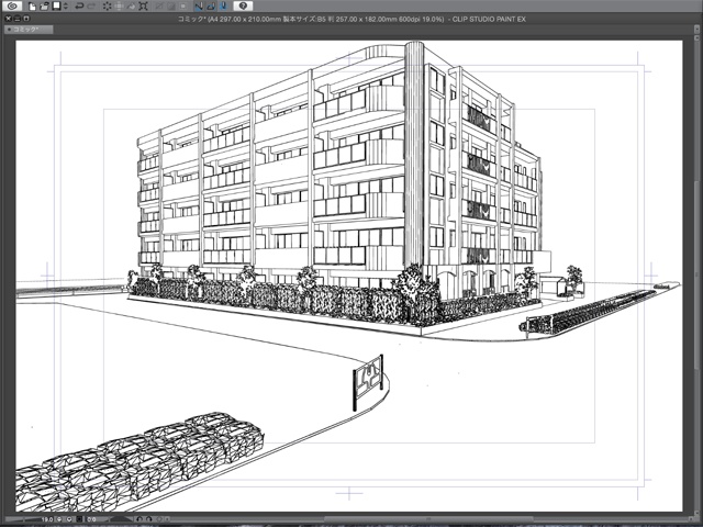 漫画・イラスト背景用3D素材「マンション2」(CLIP STUDIO用 3Dオブジェクト)