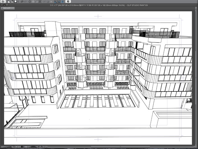 漫画・イラスト背景用3D素材「マンション2」(CLIP STUDIO用 3Dオブジェクト)