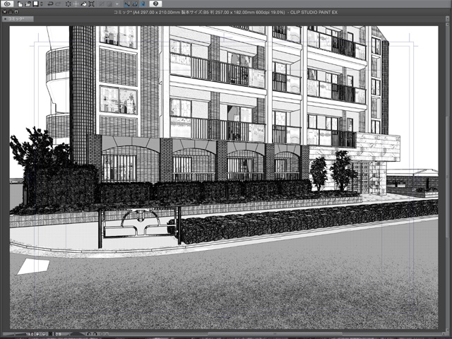 漫画・イラスト背景用3D素材「マンション2」(CLIP STUDIO用 3Dオブジェクト)