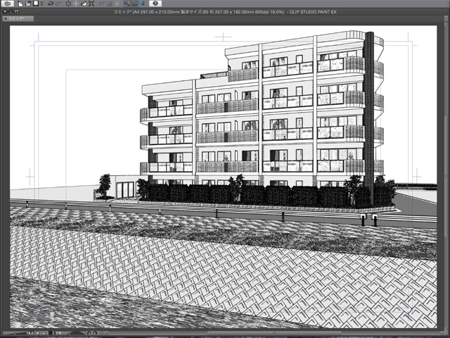 漫画・イラスト背景用3D素材「マンション2」(CLIP STUDIO用 3Dオブジェクト)