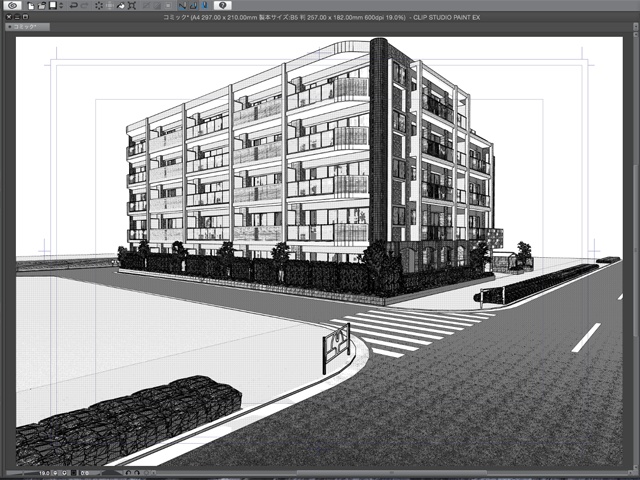 漫画・イラスト背景用3D素材「マンション2」(CLIP STUDIO用 3Dオブジェクト)