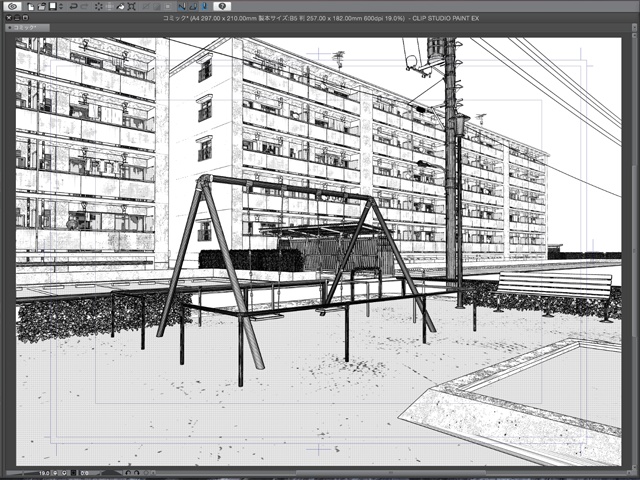 漫画背景用3D素材_「公団住宅Aと給水塔」(CLIP STUDIO用 3Dオブジェクト)