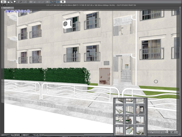 漫画背景用3D素材_「公団住宅Aと給水塔」(CLIP STUDIO用 3Dオブジェクト)