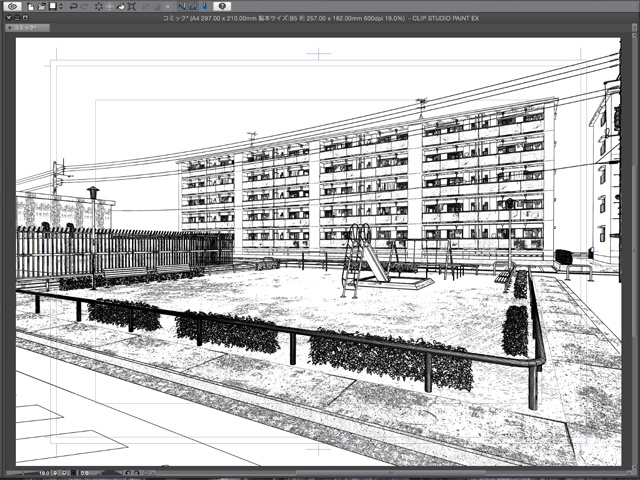 漫画背景用3D素材_「公団住宅Aと給水塔」(CLIP STUDIO用 3Dオブジェクト)