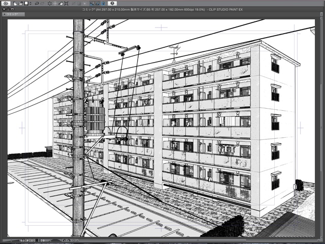 漫画背景用3D素材_「公団住宅Aと給水塔」(CLIP STUDIO用 3Dオブジェクト)