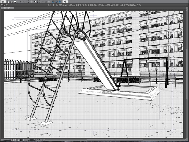 漫画背景用3D素材_「公団住宅Aと給水塔」(CLIP STUDIO用 3Dオブジェクト)