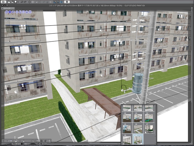 漫画背景用3D素材_「公団住宅Aと給水塔」(CLIP STUDIO用 3Dオブジェクト)