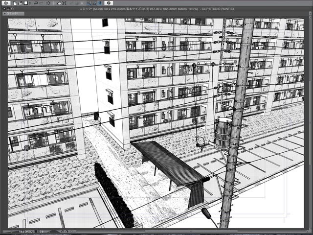 漫画背景用3D素材_「公団住宅Aと給水塔」(CLIP STUDIO用 3Dオブジェクト)