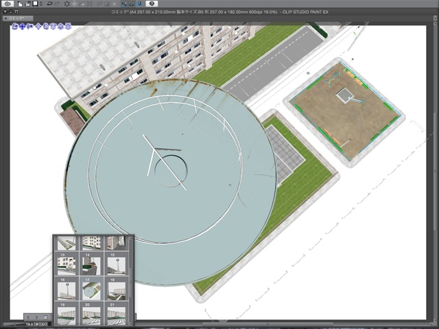 漫画背景用3D素材_「公団住宅Aと給水塔」(CLIP STUDIO用 3Dオブジェクト)