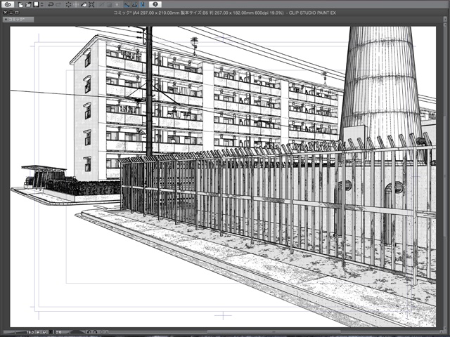 漫画背景用3D素材_「公団住宅Aと給水塔」(CLIP STUDIO用 3Dオブジェクト)