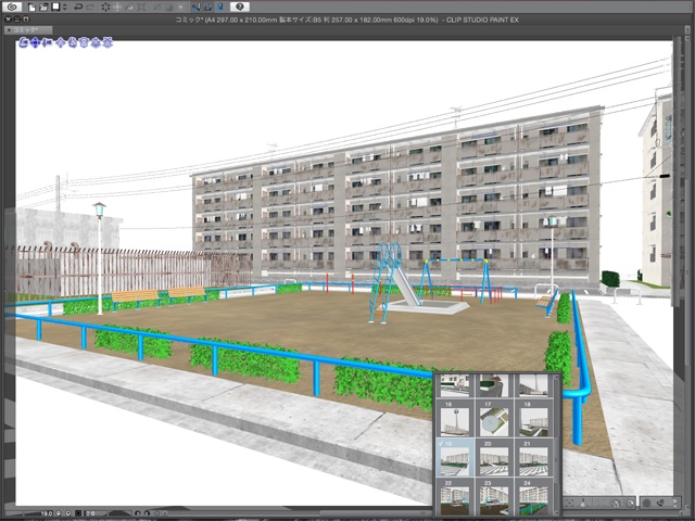 漫画背景用3D素材_「公団住宅Aと給水塔」(CLIP STUDIO用 3Dオブジェクト)
