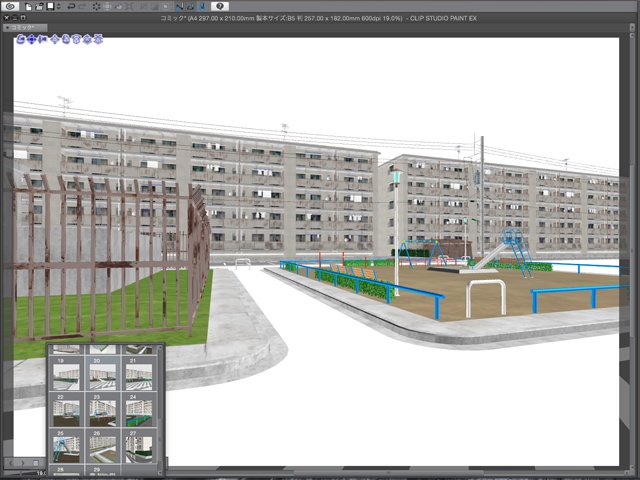 漫画背景用3D素材_「公団住宅Aと給水塔」(CLIP STUDIO用 3Dオブジェクト)