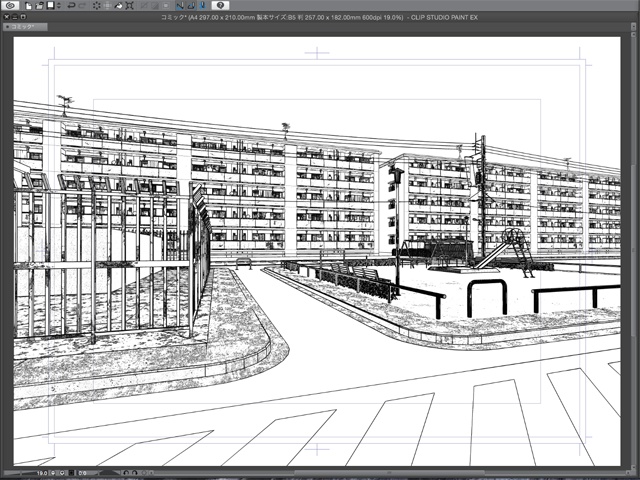 漫画背景用3D素材_「公団住宅Aと給水塔」(CLIP STUDIO用 3Dオブジェクト)