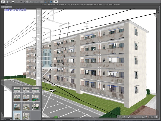 漫画背景用3D素材_「公団住宅Aと給水塔」(CLIP STUDIO用 3Dオブジェクト)