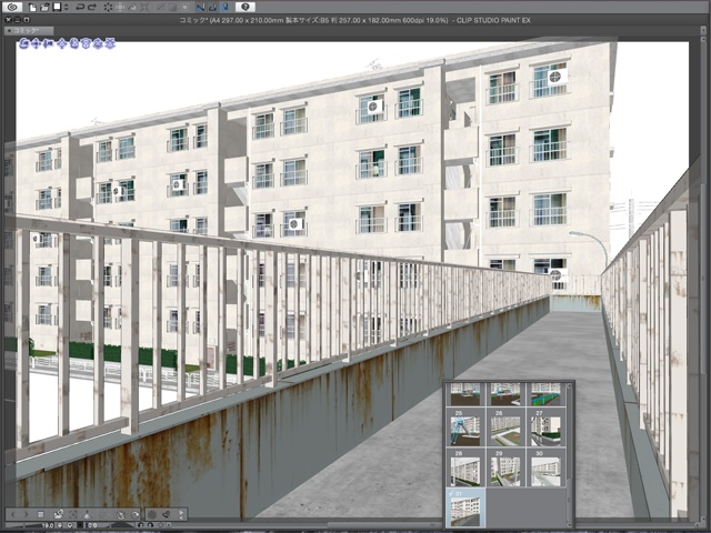 漫画背景用3D素材_「公団住宅Aと給水塔」(CLIP STUDIO用 3Dオブジェクト)