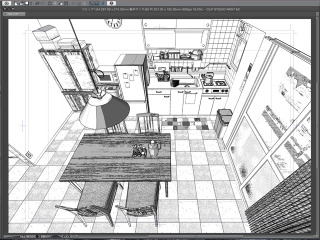 漫画背景用3D素材_「公団住宅Aの室内」(CLIP STUDIO用 3Dオブジェクト)