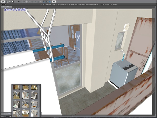 漫画背景用3D素材_「公団住宅Aの室内」(CLIP STUDIO用 3Dオブジェクト)