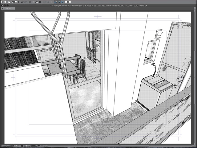 漫画背景用3D素材_「公団住宅Aの室内」(CLIP STUDIO用 3Dオブジェクト)