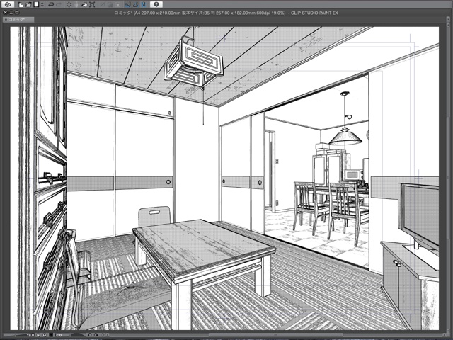 漫画背景用3D素材_「公団住宅Aの室内」(CLIP STUDIO用 3Dオブジェクト)