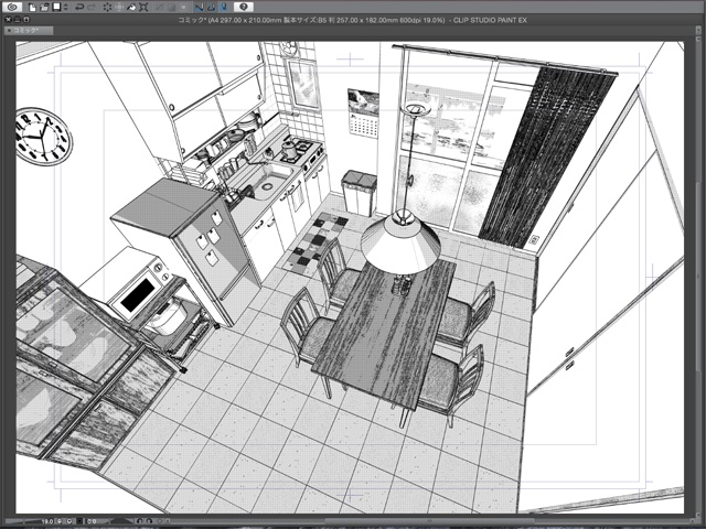 漫画背景用3D素材_「公団住宅Aの室内」(CLIP STUDIO用 3Dオブジェクト)