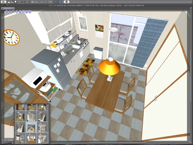 漫画背景用3D素材_「公団住宅Aの室内」(CLIP STUDIO用 3Dオブジェクト)
