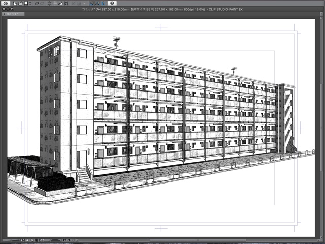 漫画背景用3D素材_「公団住宅B」(CLIP STUDIO用 3Dオブジェクト)