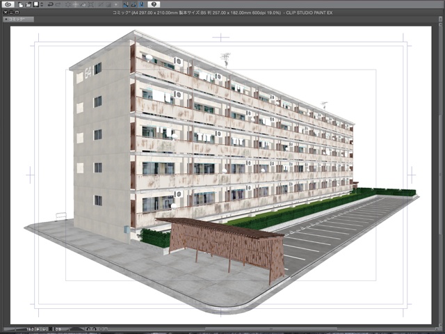 漫画背景用3D素材_「公団住宅B」(CLIP STUDIO用 3Dオブジェクト)