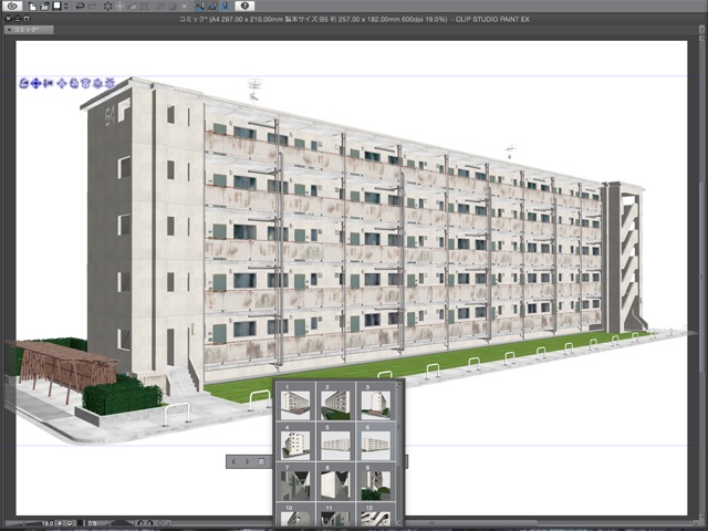 漫画背景用3D素材_「公団住宅B」(CLIP STUDIO用 3Dオブジェクト)
