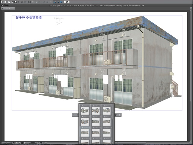 漫画背景用3D素材_「アパート_B」(CLIP STUDIO用 3Dオブジェクト)