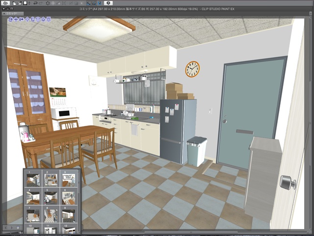 漫画背景用3D素材_「アパート_Bの室内」(CLIP STUDIO用 3Dオブジェクト)
